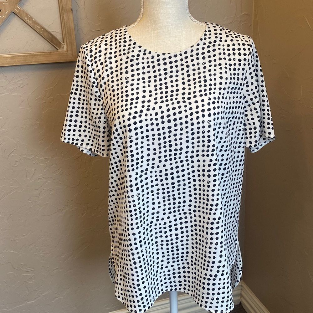 Daniel Rainn Polka Dot Short Sleeve Blouse Women’s Size Medium Black/White